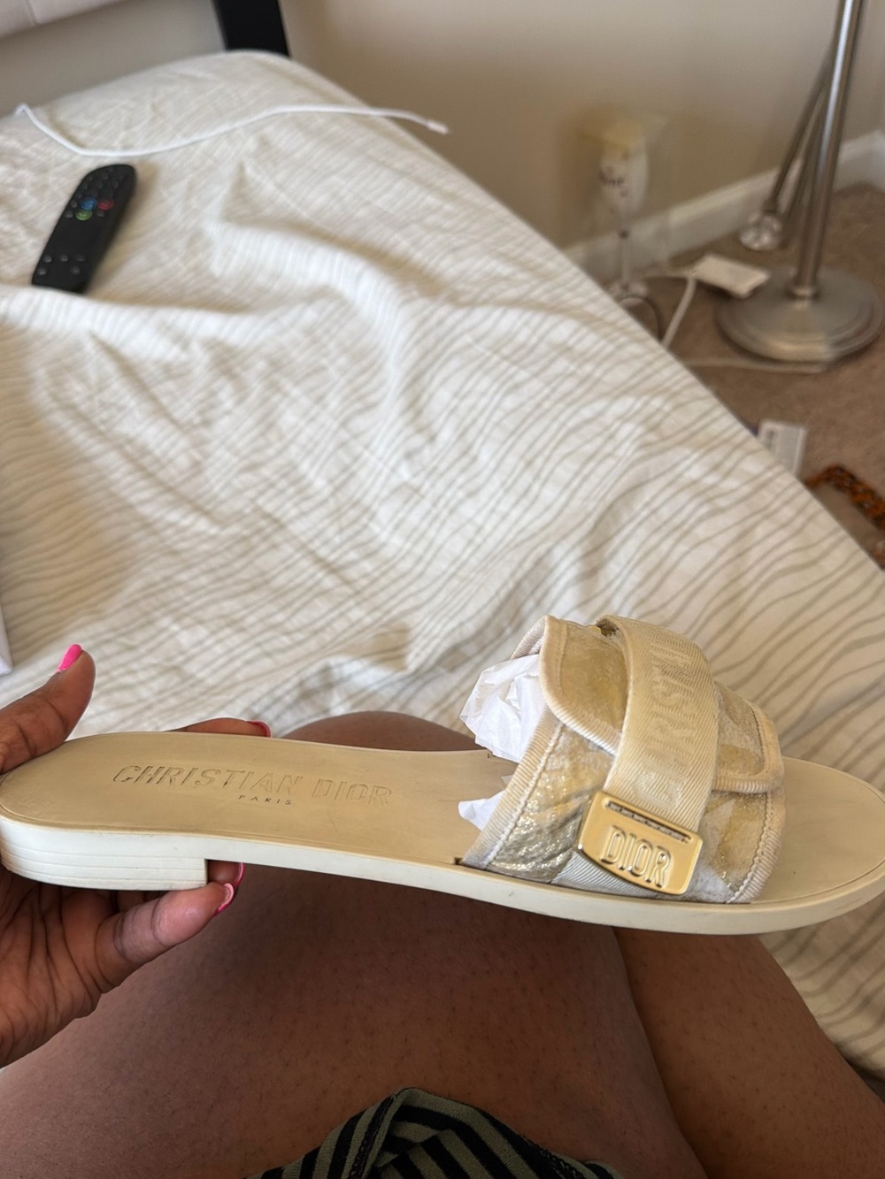 Dior Cream Slide Mules with Gold Accents - Picture 3 of 3